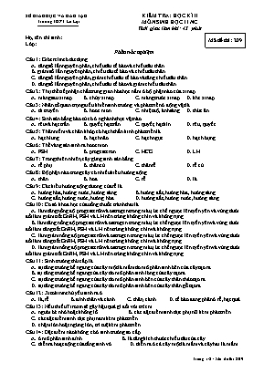 Đề kiểm tra học kì II môn Sinh học Lớp 11 (Ban nâng cao) - Mã đề 209 - Trường THPT Lê Lợi